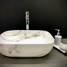 Premium Designer Ceramic Wash Basin(M34) with Waste Pipe & Coupling set (18x13x5)(M34) Table Top Basin-image-15