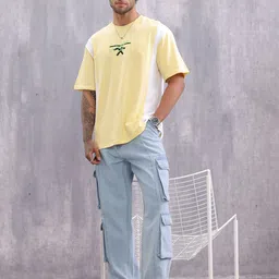 wrogn Men Printed Crew Neck Pure Cotton Yellow T-Shirt image 2