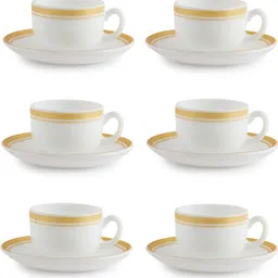 cello Pack of 12 Opalware Divine Gold Lines Cup & Saucer 160 ml image 1