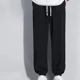 warcourt Men Loose Fit Black Cotton Blend Trousers image 3