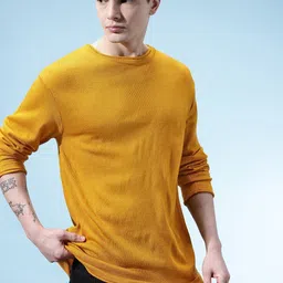glitchez Men Solid Round Neck Yellow Sweater-picture-22