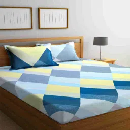 klotthe Multicolor Checkered 300 TC Cotton Blend King Sized Bed Sheets with 2 Pillow Covers image 1