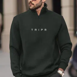 tripr Men Solid High Neck Green Sweater image 5
