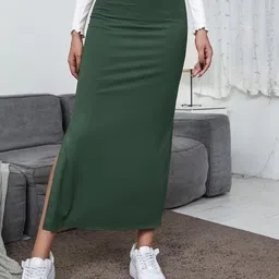 woo thing Women Solid A-line Green Skirt image 3