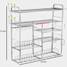 demiqon Utensil Kitchen Rack 5 Shelves Dish|Stand|Storage|31 x 30 Inch | Steel image 2