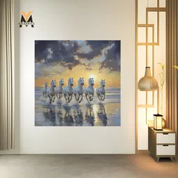 ymgraphics 50 cm Seven Horses Wall Poster For Pooja Room, Living Room, Kids Room Self Adhesive Sticker image 3