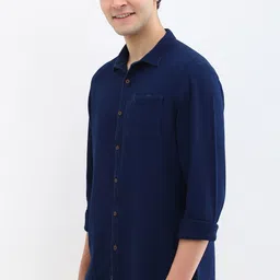 allen solly Men Comfort Fit Fit Self Design Spread Collar Casual Shirt image 4