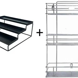 Utensil Kitchen Rack Value adds presents a combo pack of 1 tier stand and 3 step shelf rack Iron, Steel-picture-17