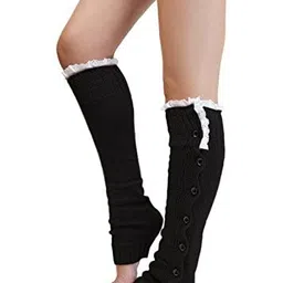bold n elegant Long Lace Woollen Thermal Warm Comfortable Leg Warmers Side Button Knee Length Boot Cuffs Socks for Women image 2