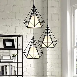 CRAFTSDEC 40-Watts 3 in One Round Diamond Cluster with White Shade|Hanging Decorative Lamp| Without Bulb| E27 Holder| Round Plate, Metal image 2