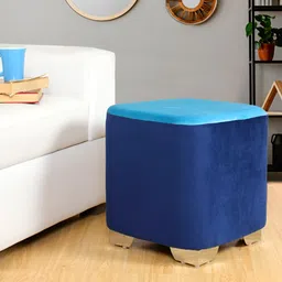 Shadowkart Blue Wooden Pouffes Sitting Mudda Square Ottoman-picture-38