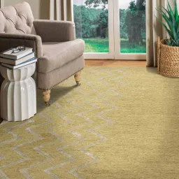 saraswati global Gold Abstract Blended Wool 6 ft x 9 ft Hand Tufted Carpet image 1