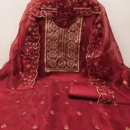 freylu Unstitched Organza Salwar Suit Material Embroidered-picture-27