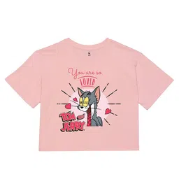 Tom & Jerry by Wear Your Mind Girls Tom & Jerry Printed Crop Pure Cotton T-shirt-picture-39