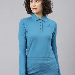 Beverly Hills Polo Club Women Turquoise Blue Printed Polo Collar T-shirt-picture-12