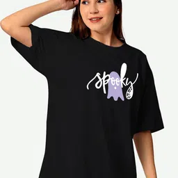 STATUS MANTRA Printed Round Neck Drop-Shoulder Sleeves Oversized T-shirt image 4