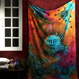 art world Psychedelic Sun Moon Stars Tie Dye Mandala Tapestry Hippie Hippy Celestial Wall Hanging Indian Bohemian Tapestries Twin (Multi Color, Twin (54x84 Inches)) Sun Moon Stars Tapestry-picture-15