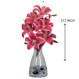 casacraft from pepperfry Elegant Artificial Dark Pink Lily Flower Bunch Real Touch Decorative Bouquet For Home & Events (Dpink) image 2
