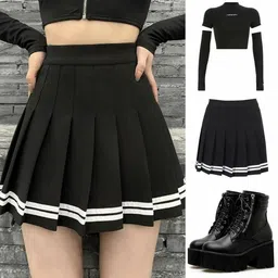 dhyey Women Striped Pleated Black Skirt-picture-11