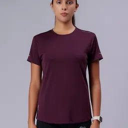 92 ninety two Women Solid Round Neck Polyester Purple T-Shirt-picture-21