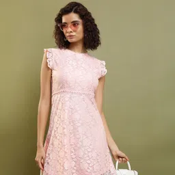 tokyo talkies Women Skater Pink Above Knee/Mid Thigh Length Dress-picture-20