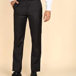 raymond Men Regular Fit Black Polyester Trousers image 1