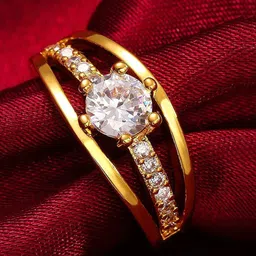 yellow chimes Gold White Crystal Studded Gold Plated Adjustable Finger Rings for Women Metal Gold Plated Ring-picture-13