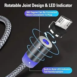 UnicornGlazz Type C 1.5 A 1.5 m Magnetic super Fast Charging Cable, 360 Degree 3in1 Jack, LED Indicator Light Cable image 4