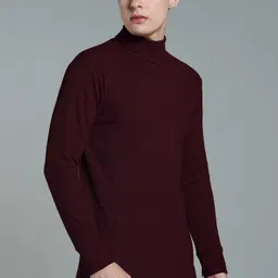 jalapeno Men Solid High Neck Maroon Sweater image 3