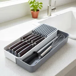 mooka Utensil Kitchen Rack Adjustable Kitchen Knife Drawer Organizer 9 Knives & Gadgets Space-Saving Plastic image 1