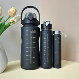 vimosw Set of 3 Water Bottle 2000ML, 900ML, 300ML with Motivational Time Marker 3000 ml-picture-25