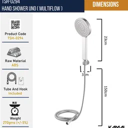 kamal Hand Shower Uno (With Shower Hose 1.5 Mtr & Wall hook) Handheld image 4