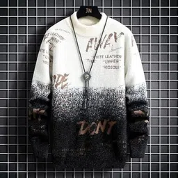 fitin outfit Men Printed High Neck White, Black Sweater-picture-12