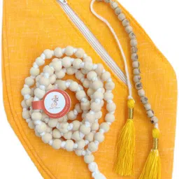jupiter speaks Neem Wood Japa Mala With Gomukhi Bag & Tulsi Sakshi Mala for Mantra Chanting, 100% Original 108+1 White Neem Beads 8mm Size length 45 cm Yellow Bag for Iskcon Men and Women Wood Chain-picture-23