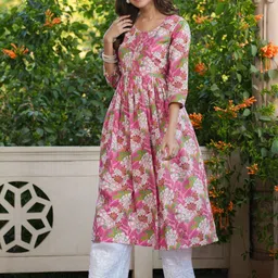 janasya Women Floral Print Pure Cotton A-line Kurta-picture-13