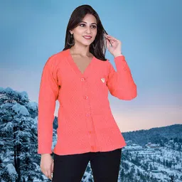 krishvproducts Women Solid V Neck Pink Sweater image 1