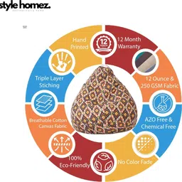 style homez 4XL Classic Cotton Canvas Geometric Printed Teardrop Bean Bag With Bean Filling image 5