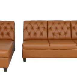 amberville from pepperfry Riosche Leatherette RHS Sectional Sofa (3+ Lounger)in Tan Colour image 5