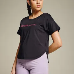 mkh Women Graphic Print Crew Neck Polyester Black T-Shirt image 2