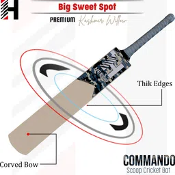 heega Commando Dual Blade Scoop Cricket Bat For Tennis Ball ( SH ) Kashmir Willow Cricket Bat For 15+ Yrs image 3