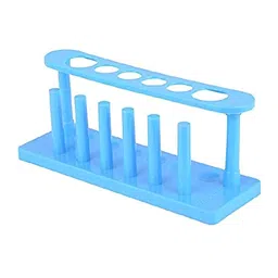 VITSZEE Small Test tubes (6 pcs Borosilicate) with Plastic Test Tube Stand (Blue or white color) and Wooden Handle Chromium Plated Test Tube Holder Combo of 8 Products image 3