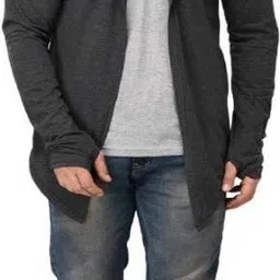 glampanda Men Kimono Style Full Sleeve Grey Shrug image 4