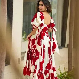 vimura fashion Printed Rayon Blend Stitched Flared/A-line Gown image 4