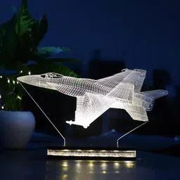 3D Illusion Acrylic Aeroplane Design Night lamp Wooden Base lamp 12V 1 amp Power Adapter (Warm White Light) Table Lamp-image-6