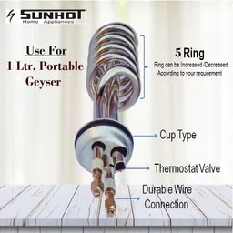 sunhot Midget With Thermostat Pocket Type Instant 1 Ltr. Portable Geyser Element 2500 W Shock Proof Immersion Heater Rod image 3