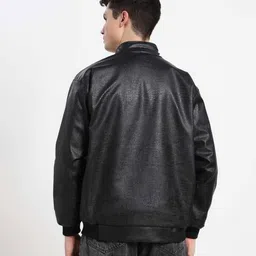 saqlaini traders Men Solid Leather Jacket image 2