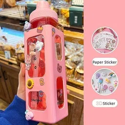 gcrox Plastic Water Bottle With Straw And Strap, Cute Large Bottle With Stickers 700 ml Water Bottle image 2
