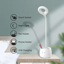 akr Rocklight Touch On/Off Switch LED Desk Lamp LED Night Table Light,Reading Lamp with Pen Holder Study Lamp (42 cm, White) Study Lamp-picture-11