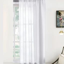 the conversion Pure White Linen Geometric 7ft sheer Rod Pocket Door Curtain-picture-34