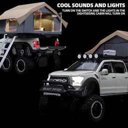 toybot 1:24 Ford Raptor Truck Camper Diecast – 6 Openable Door, Light, Sound, Roof Tent image 4